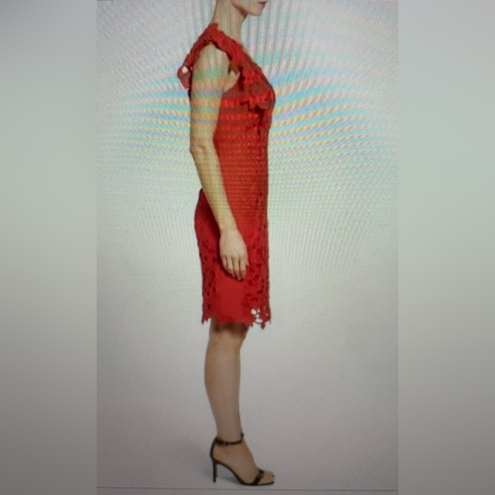 Elie Tahari Morgan Red Macrame Lace Overlay Dress - Picture 9 of 14